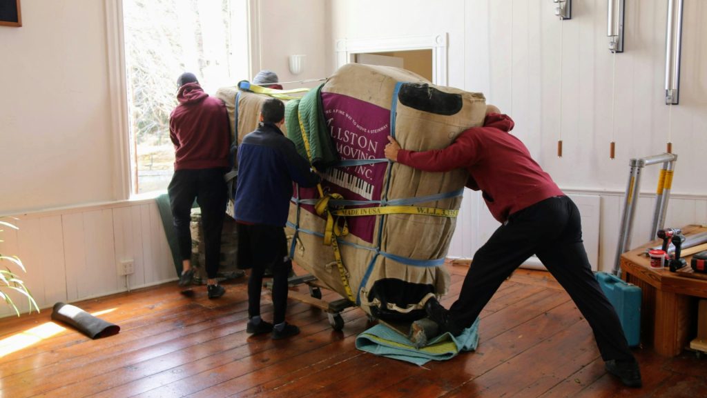 a group of people working on a horse